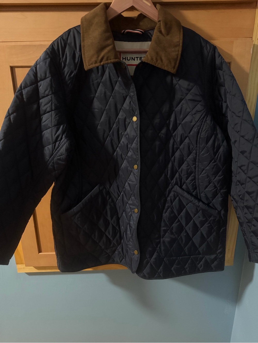 Hunter Quilted Jacket with Brown Corduroy Collar - Navy